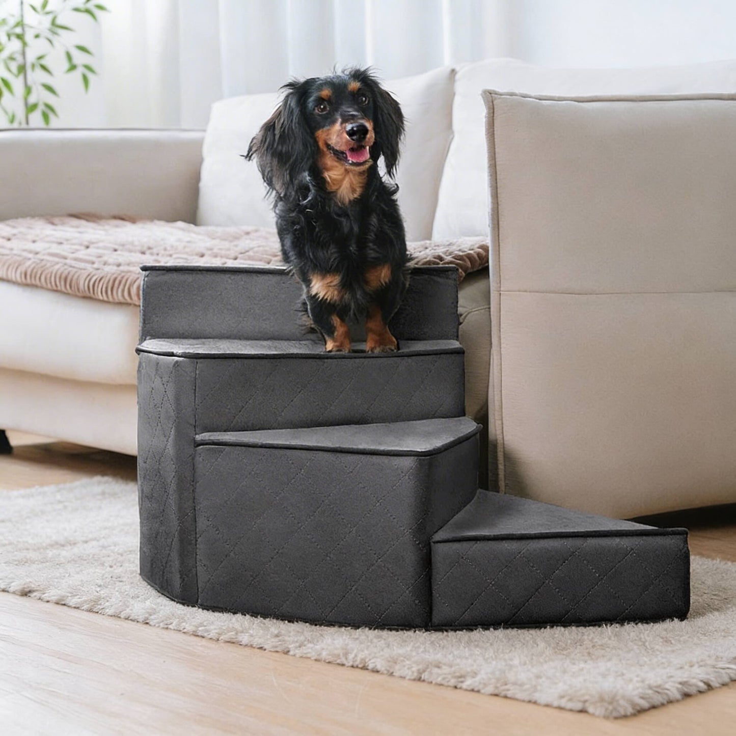 Dog Stairs for Bed, Water-Repellent Faux Leather Pet Steps, Joint-Friendly 2-4 Steps