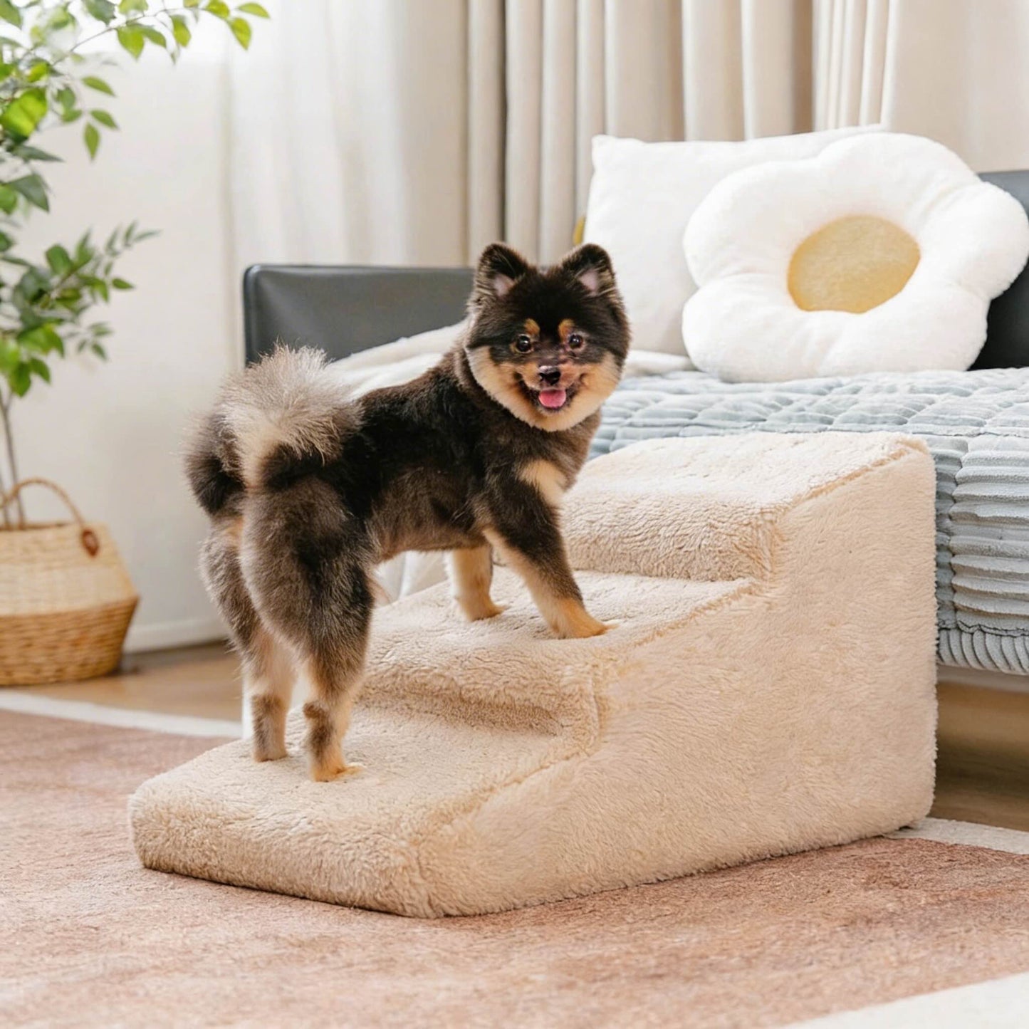 Soft Dog Ramp Stairs for Bed - Joint-Friendly Foam Steps, Non-Slip Base