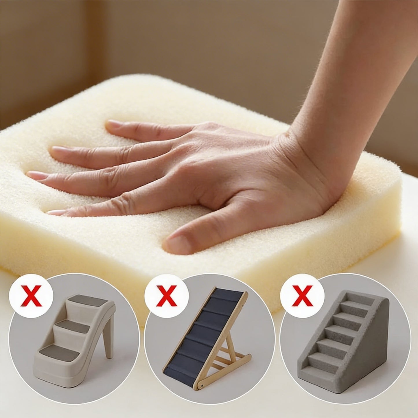 Soft Dog Ramp Stairs for Bed - Joint-Friendly Foam Steps, Non-Slip Base