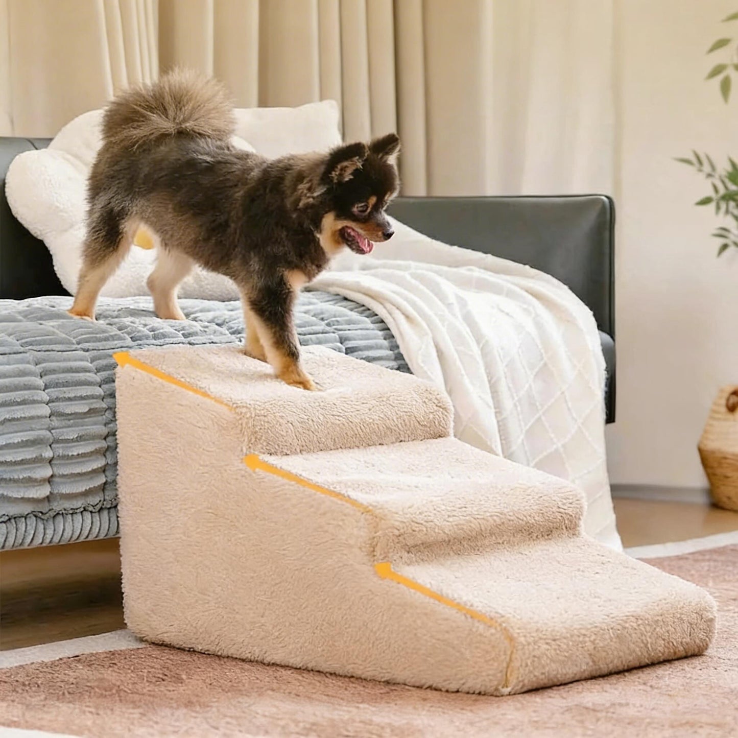 Soft Dog Ramp Stairs for Bed - Joint-Friendly Foam Steps, Non-Slip Base