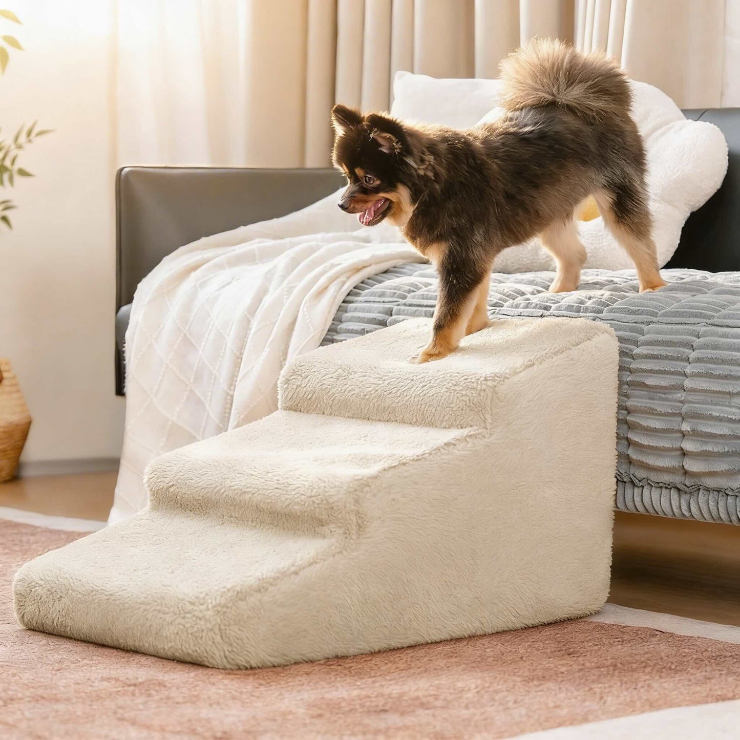 Soft Dog Ramp Stairs for Bed - Joint-Friendly Foam Steps, Non-Slip Base