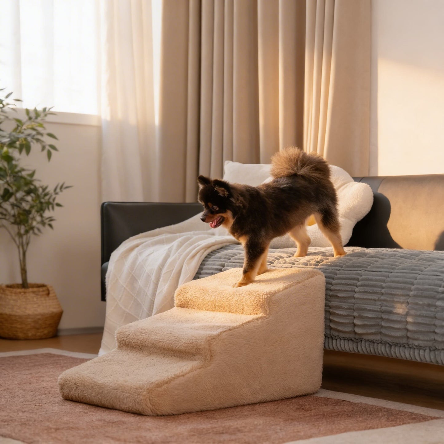 Soft Dog Ramp Stairs for Bed - Joint-Friendly Foam Steps, Non-Slip Base