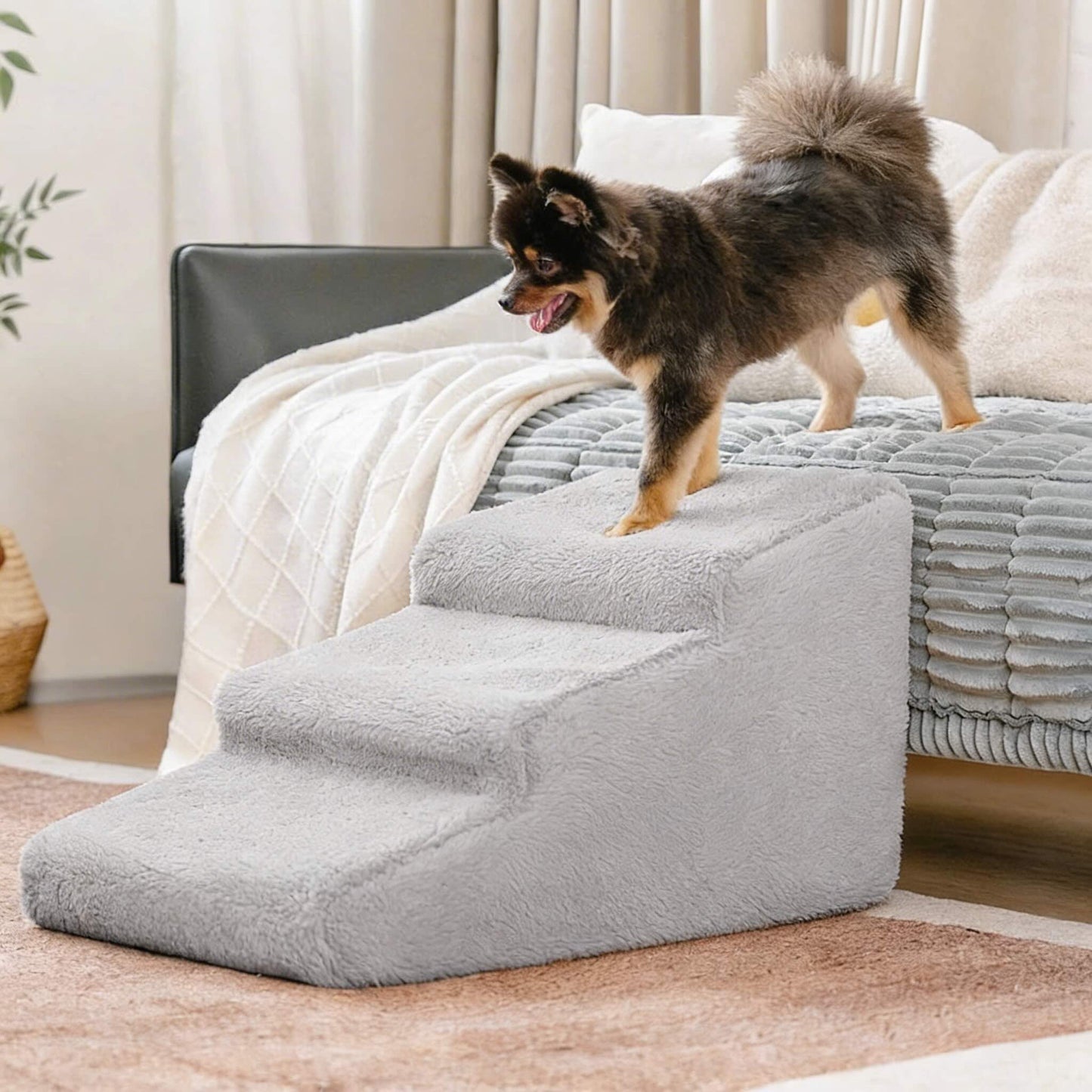 Soft Dog Ramp Stairs for Bed - Joint-Friendly Foam Steps, Non-Slip Base