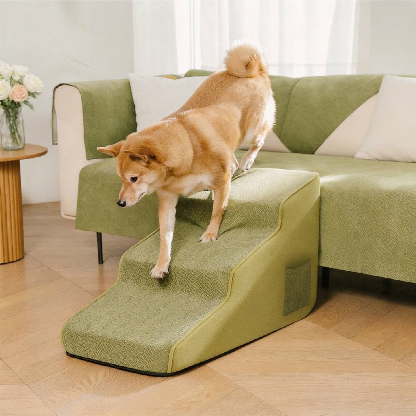 Dog Stairs for Bed - Extra Wide Non-Slip Foam Steps for Senior Dogs & Small Breeds