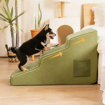 Dog Stairs for Bed - Extra Wide Non-Slip Foam Steps for Senior Dogs & Small Breeds