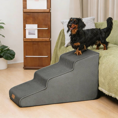 Dog Stairs for Bed - Extra Wide Non-Slip Foam Steps for Senior Dogs & Small Breeds
