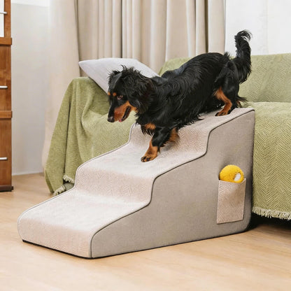 Dog Stairs for Bed - Extra Wide Non-Slip Foam Steps for Senior Dogs & Small Breeds