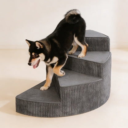 Dog Stairs for Bed - Cozy Corduroy 2-4 Steps Pet Stairs, Joint-Friendly, Anti-Slip, Space-Saving Design