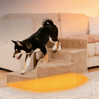 Dog Stairs for Bed - Cozy Corduroy 2-4 Steps Pet Stairs, Joint-Friendly, Anti-Slip, Space-Saving Design