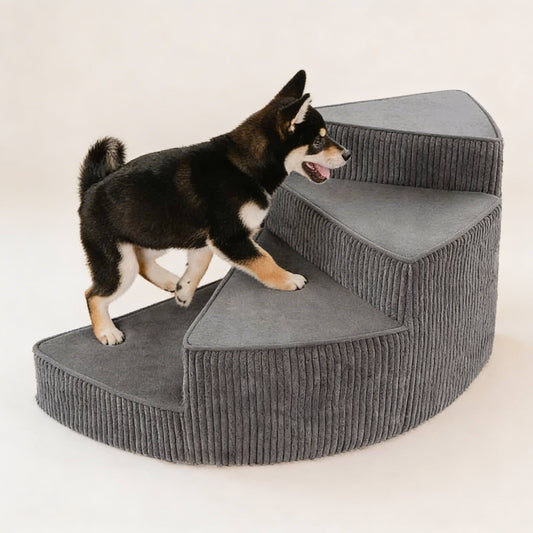 Dog Stairs for Bed - Cozy Corduroy 2-4 Steps Pet Stairs, Joint-Friendly, Anti-Slip, Space-Saving Design