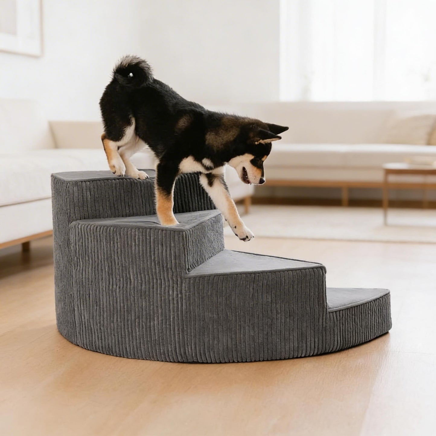 Dog Stairs for Bed - Cozy Corduroy 2-4 Steps Pet Stairs, Joint-Friendly, Anti-Slip, Space-Saving Design