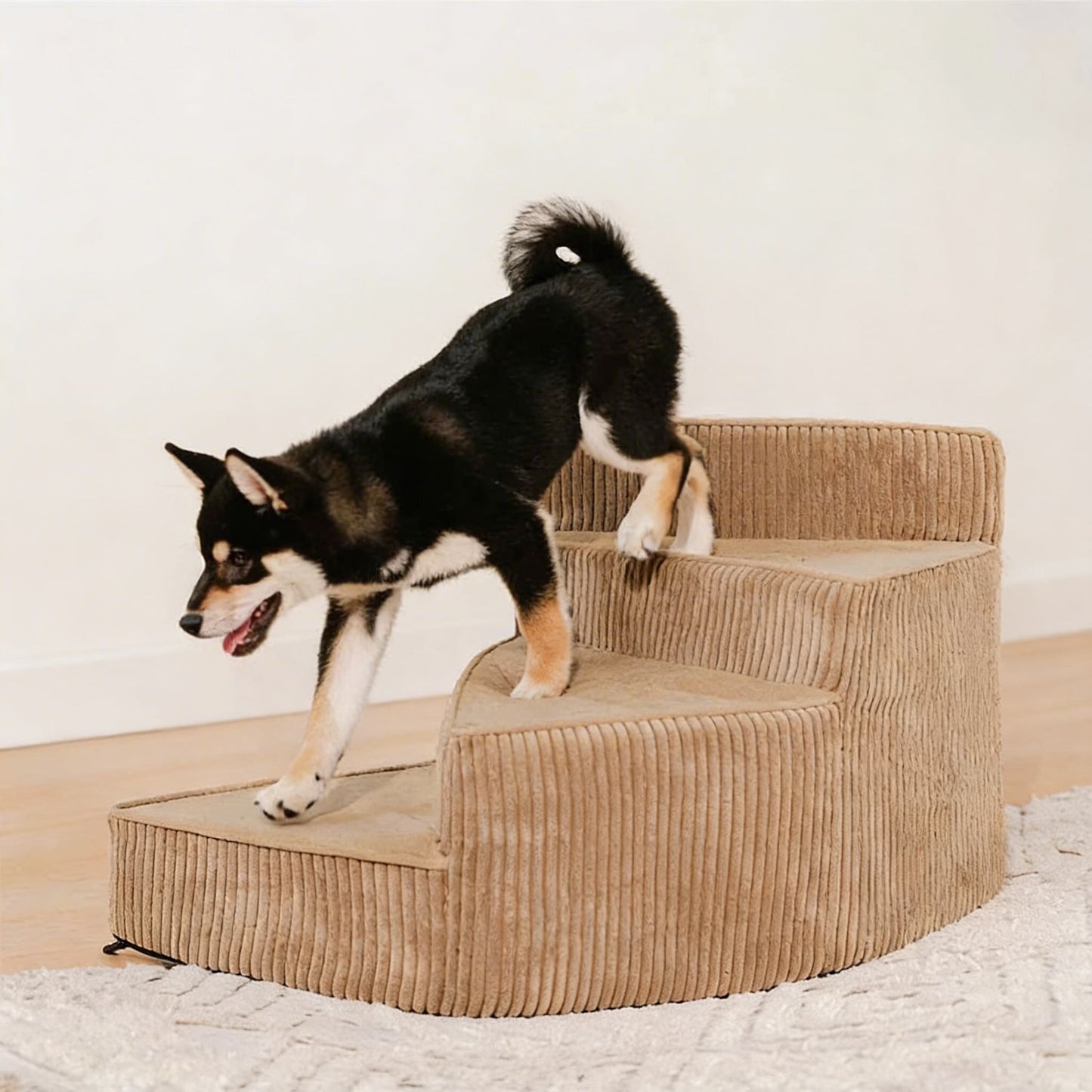 Dog Stairs for Bed - Cozy Corduroy 2-4 Steps Pet Stairs, Joint-Friendly, Anti-Slip, Space-Saving Design