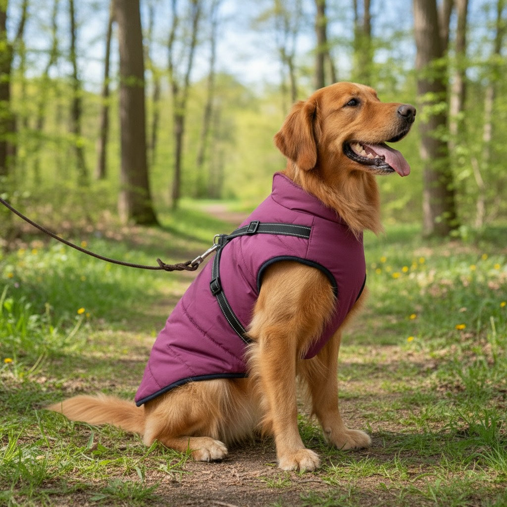 Waterproof Dog Jacket for Winter with Built-In Harness Sherpa Fleece Lining