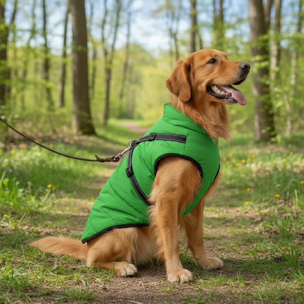 Waterproof Dog Jacket for Winter with Built-In Harness Sherpa Fleece Lining