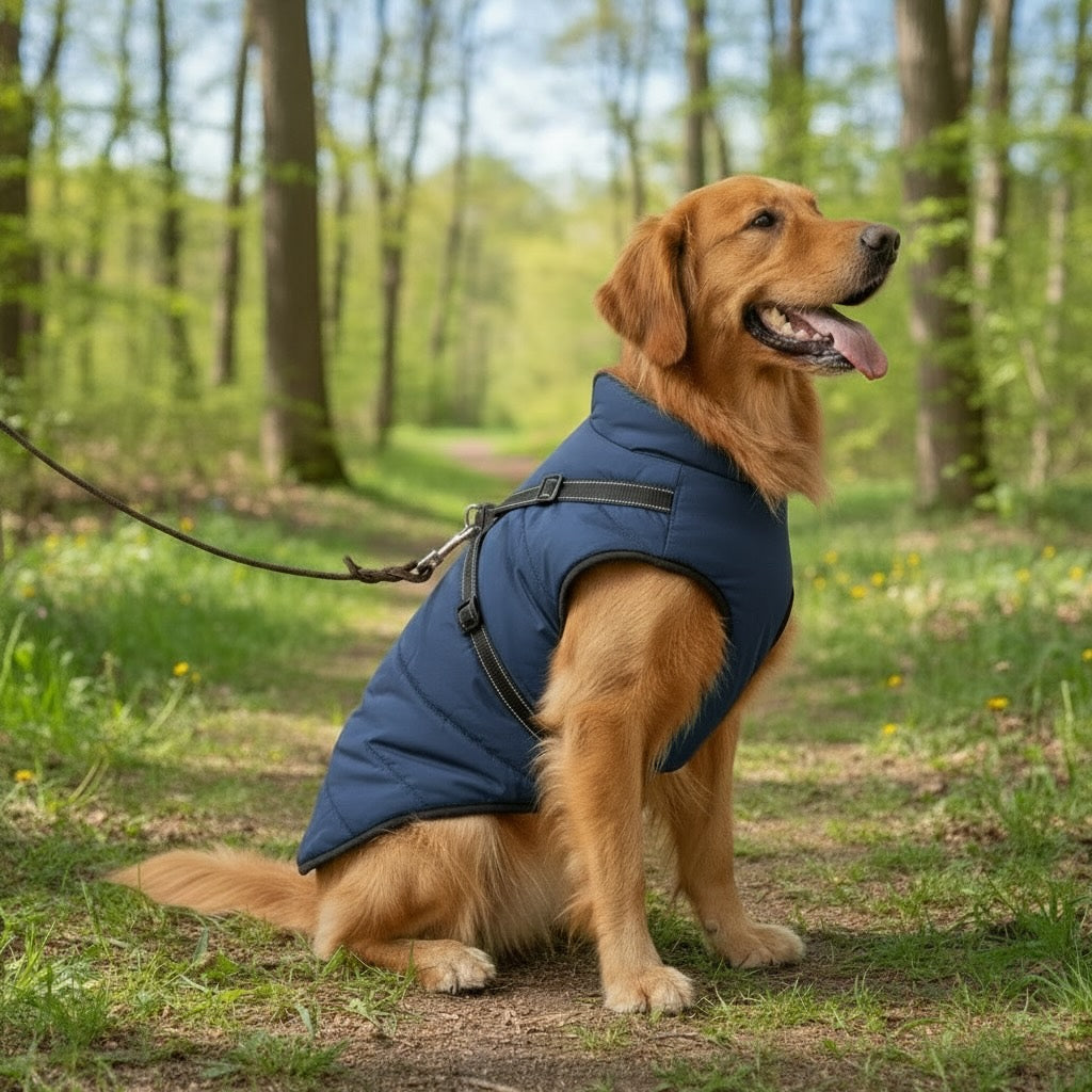 Waterproof Dog Jacket for Winter with Built-In Harness Sherpa Fleece Lining