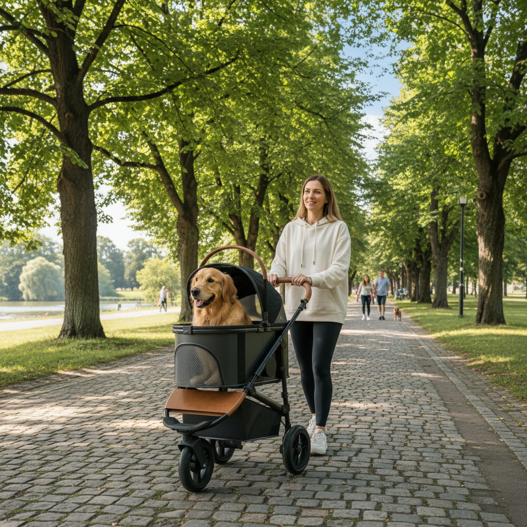 Dog Stroller Pram for Small to Medium Pets with Large Wheels and Safety Restraints