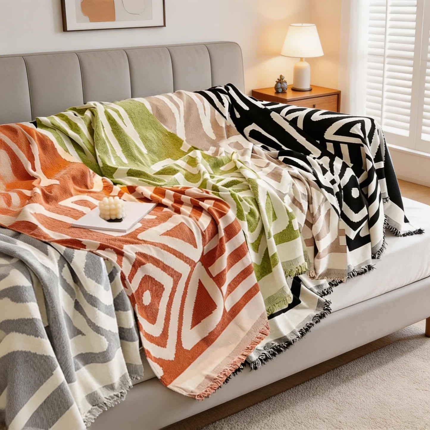 Dog Throw Blanket Chenille Fleece Large Double-Sided with Tassels