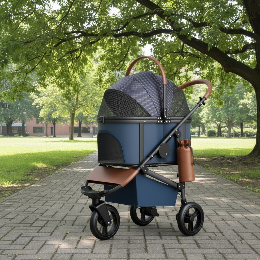 Dog Stroller Pram for Small to Medium Pets with Large Wheels and Safety Restraints