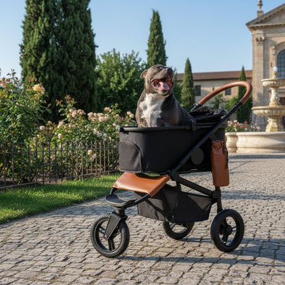 Dog Stroller Pram for Small to Medium Pets with Large Wheels and Safety Restraints
