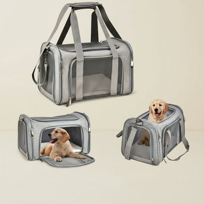 Deluxe Dog and Cat Carrier Bag with Cozy Wool Mat, Multiple Entrances