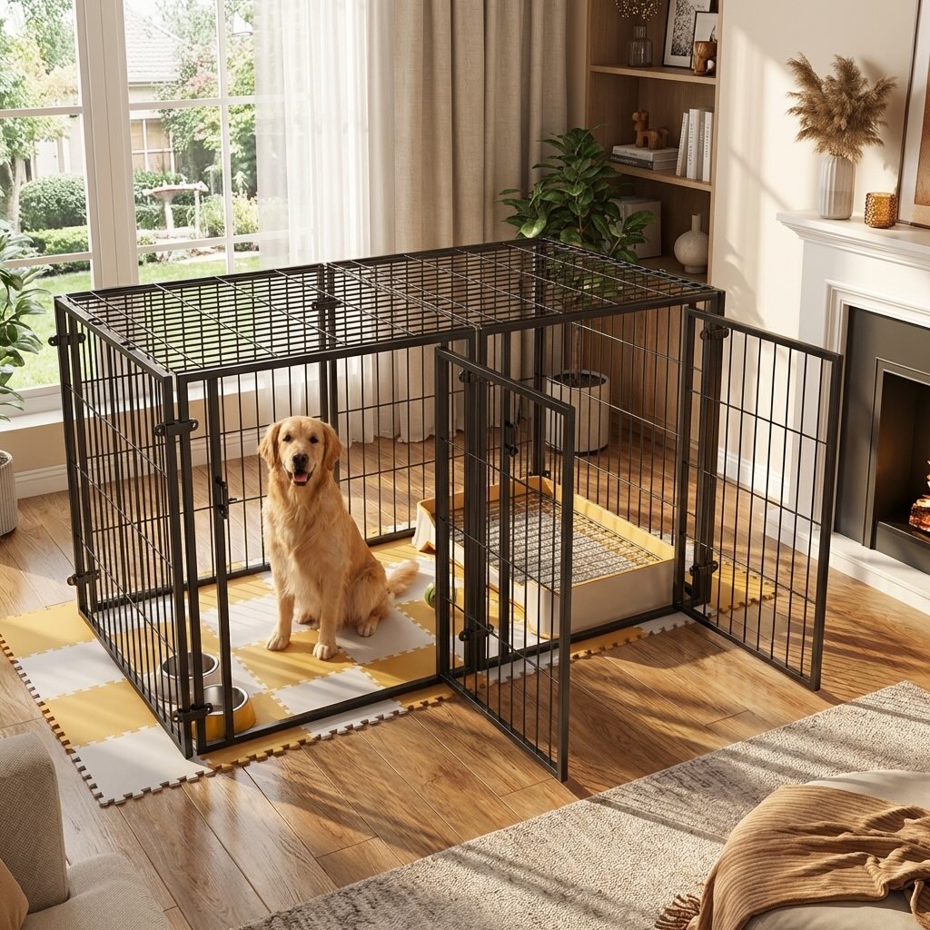 Expandable Modern Dog Fence with Cover Wire Construction for Pet Safety and Toilet Area