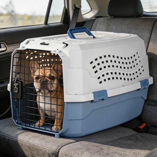 Durable Hard-Sided Cat Carrier with Dual Entry Doors Plastic for Safe Travel up to 5 kg
