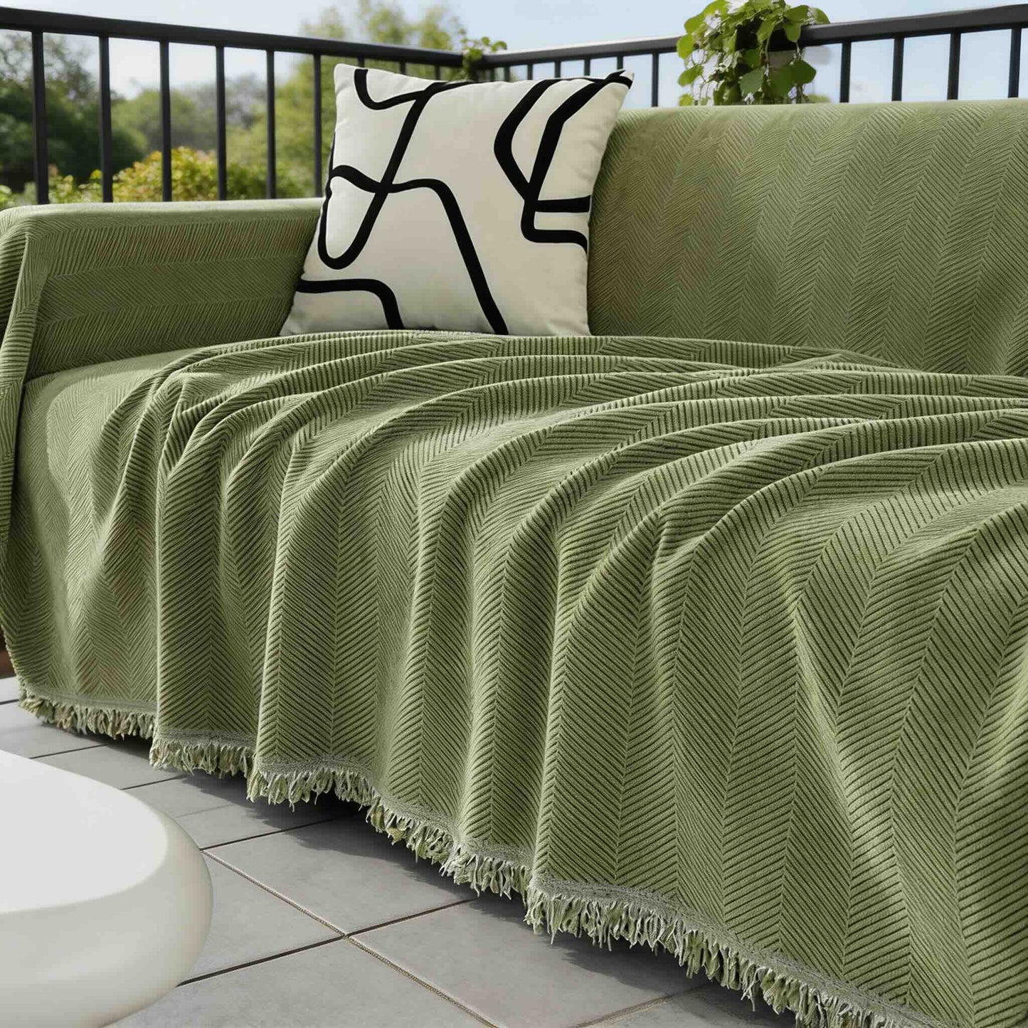 Dog Sofa Cover Chenille Herringbone Design with Tassels