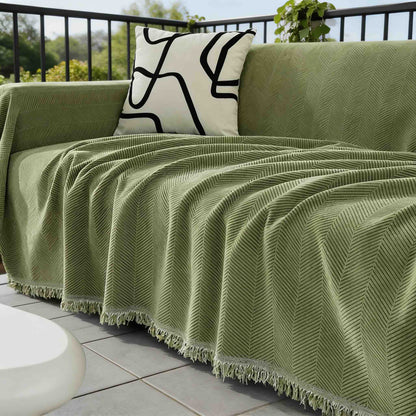 Dog Sofa Cover Chenille Herringbone Design with Tassels
