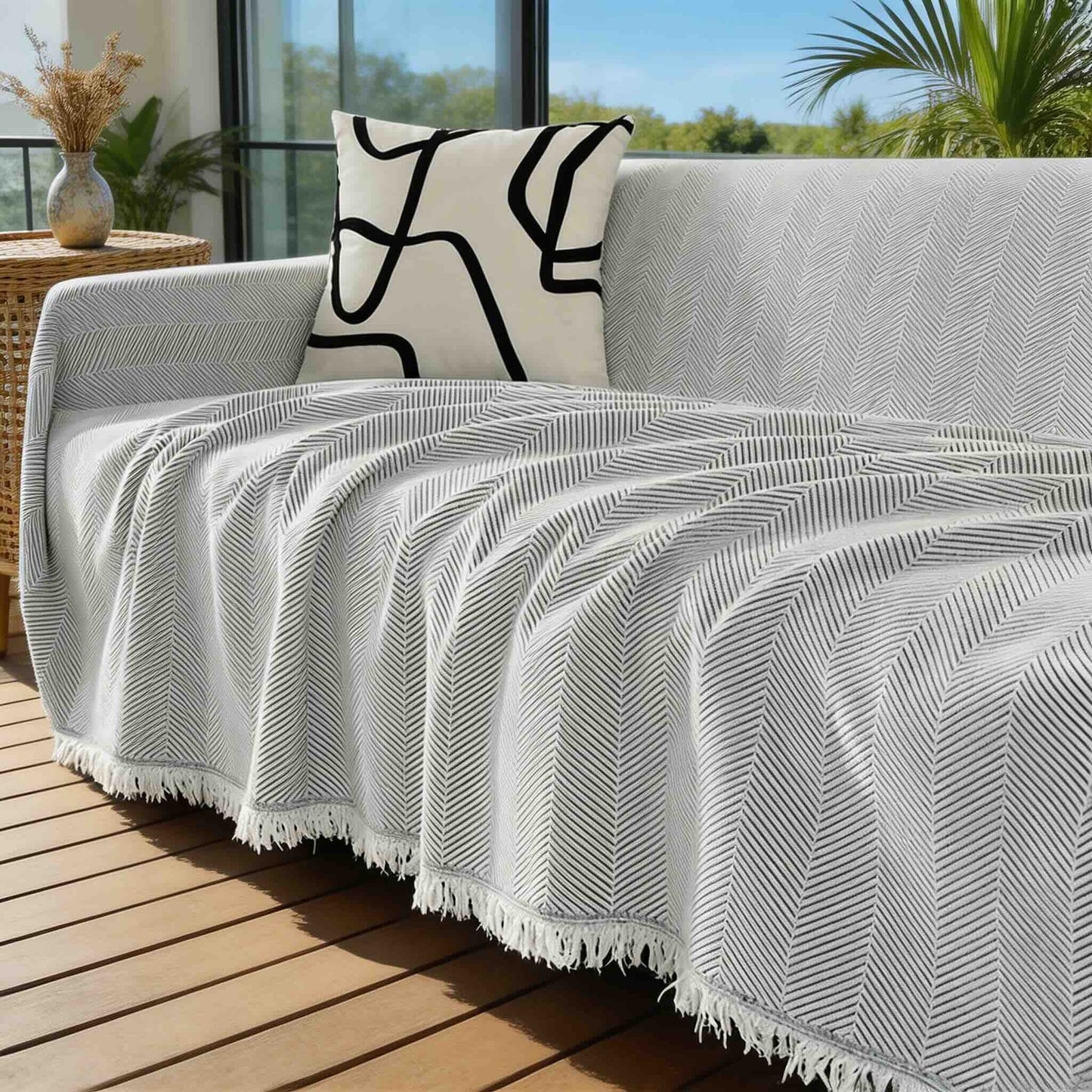Dog Sofa Cover Chenille Herringbone Design with Tassels