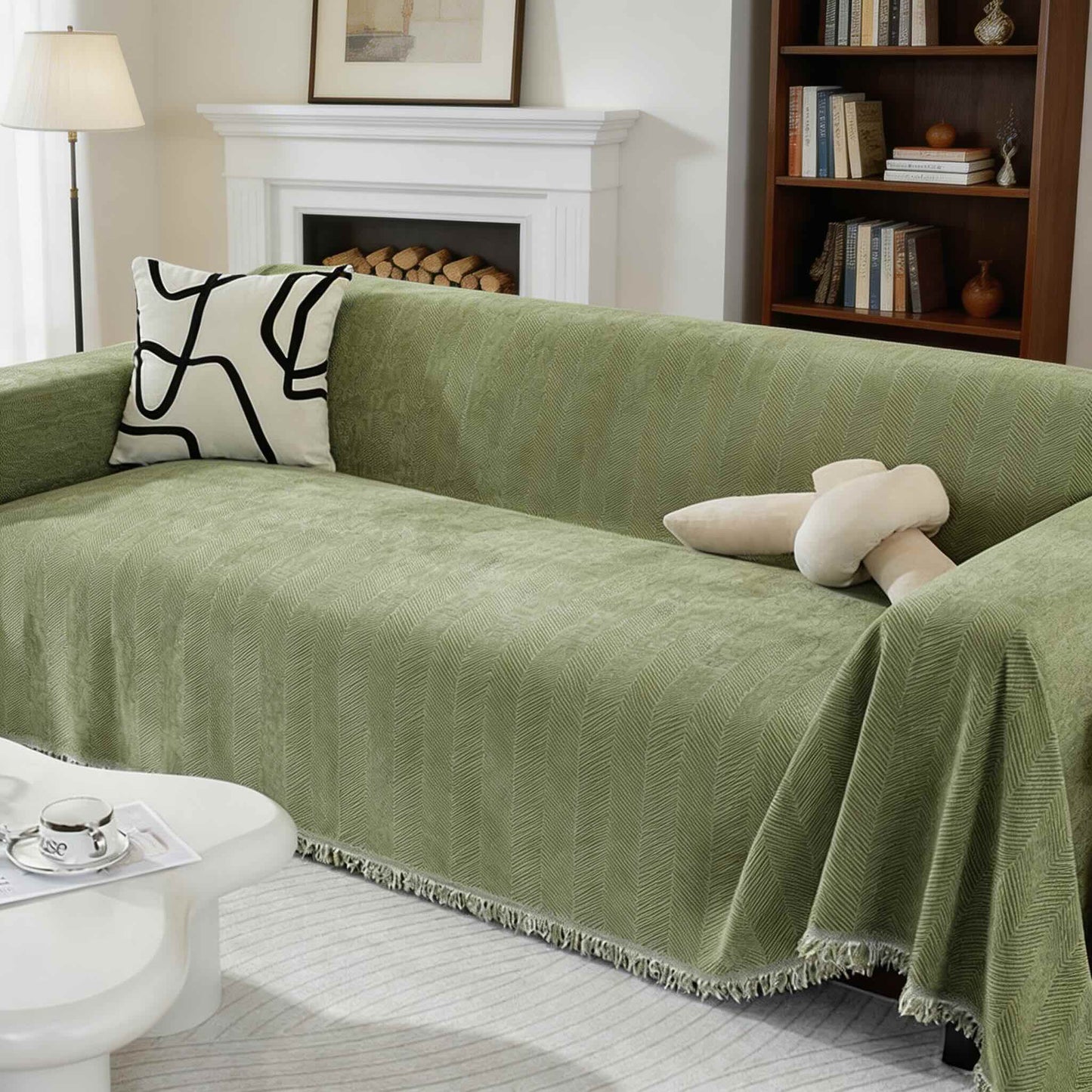 Dog Sofa Cover Chenille Herringbone Design with Tassels