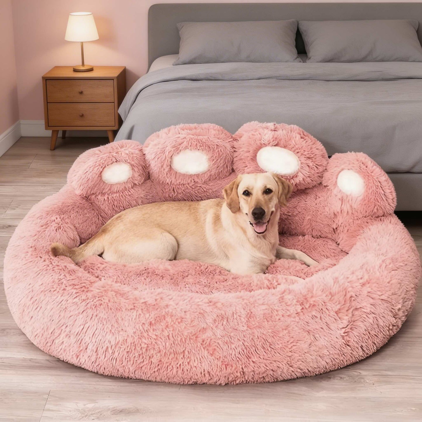 Large Dog Bed Ultra-Soft Plush Paw-Shaped Design with Non-Slip Base
