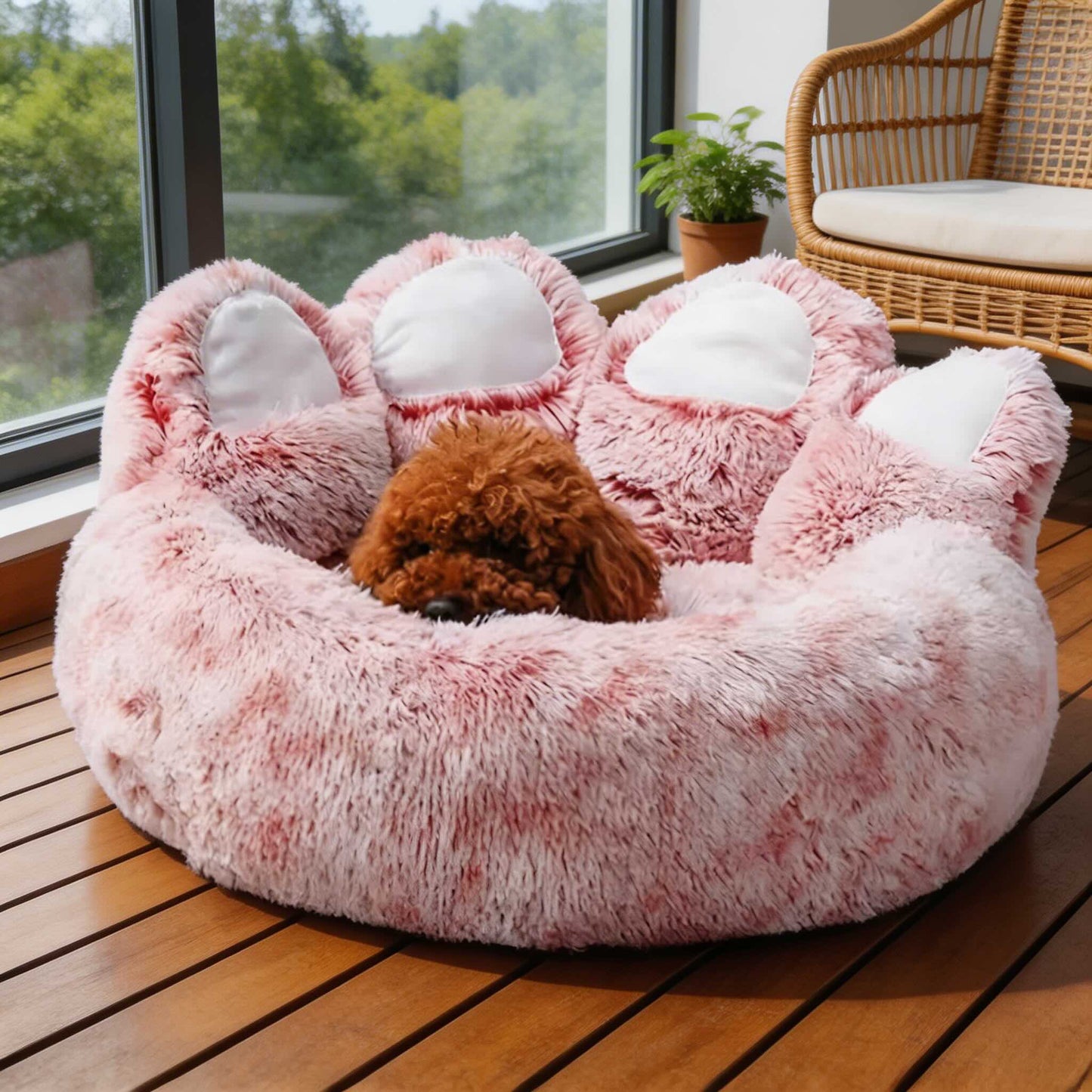 Large Dog Bed Ultra-Soft Plush Paw-Shaped Design with Non-Slip Base
