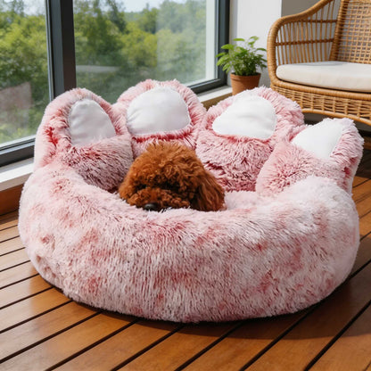 Large Dog Bed Ultra-Soft Plush Paw-Shaped Design with Non-Slip Base