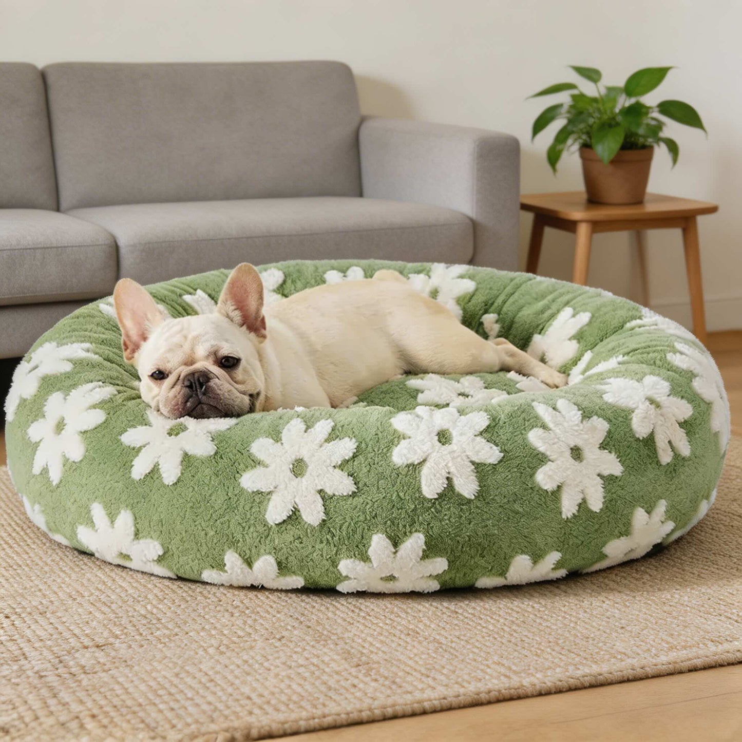 Round Dog Bed Plush Soft Faux Fur Pet House for Small Dogs