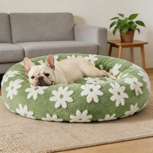 Round Dog Bed Plush Soft Faux Fur Pet House for Small Dogs