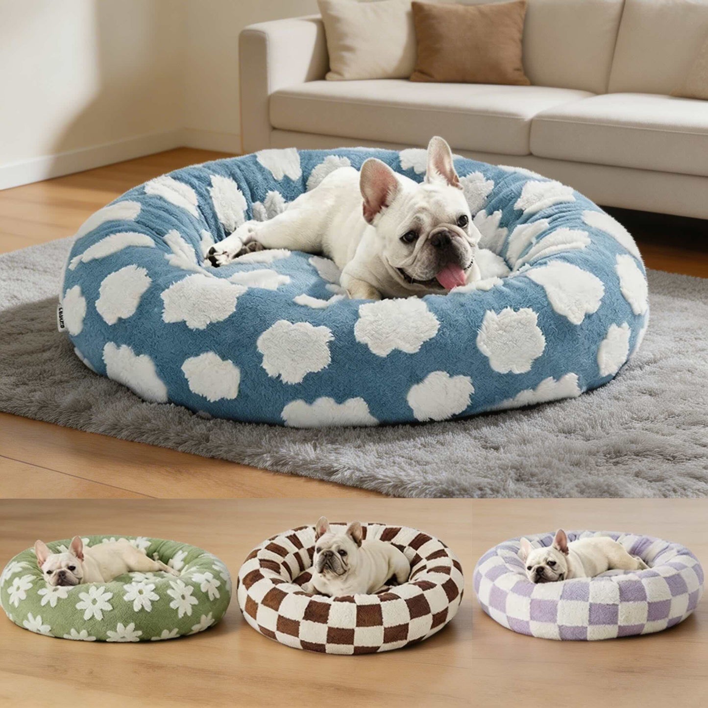 Round Dog Bed Plush Soft Faux Fur Pet House for Small Dogs