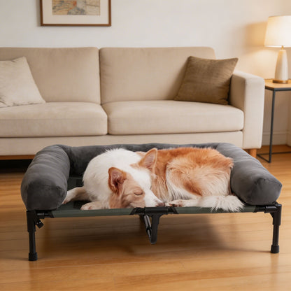 Large Elevated Dog Bed with Cooling Mesh & Plush Mat for Indoor/Outdoor Use