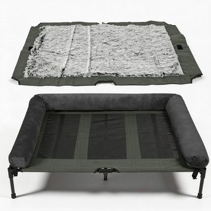 Large Elevated Dog Bed with Cooling Mesh & Plush Mat for Indoor/Outdoor Use