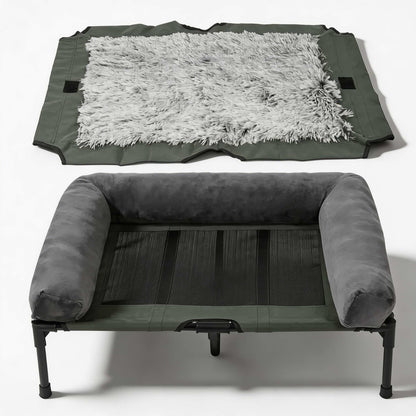 Large Elevated Dog Bed with Cooling Mesh & Plush Mat for Indoor/Outdoor Use