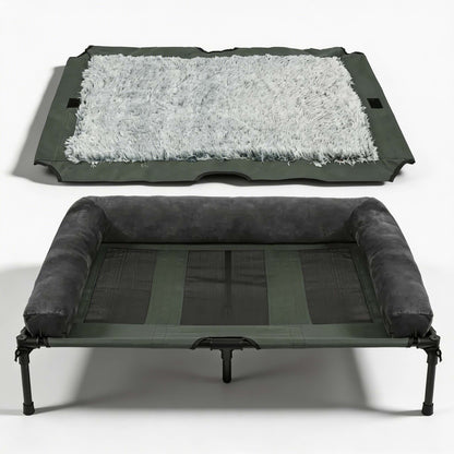 Large Elevated Dog Bed with Cooling Mesh & Plush Mat for Indoor/Outdoor Use