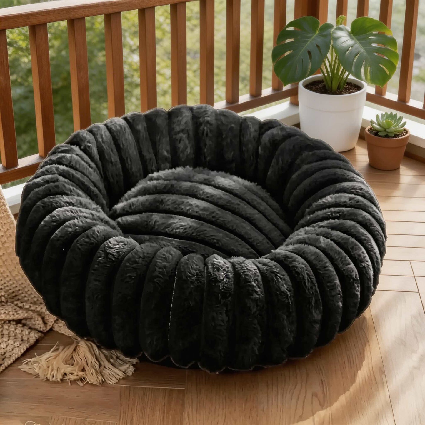 Round Dog Bed Plush Winter Warm Pet House for Medium Dogs
