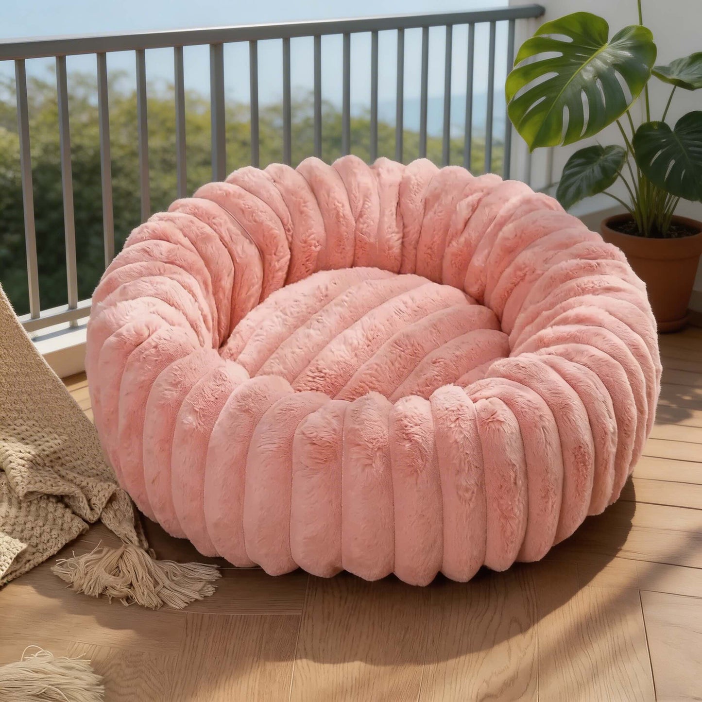 Round Dog Bed Plush Winter Warm Pet House for Medium Dogs