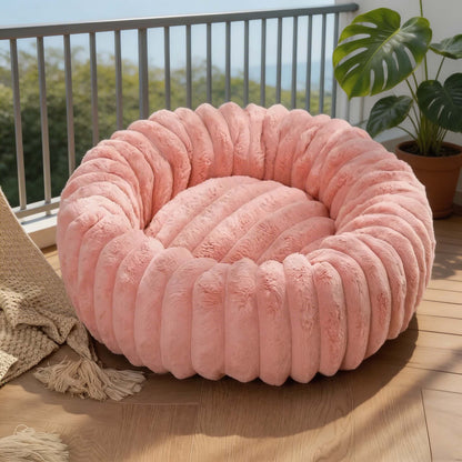 Round Dog Bed Plush Winter Warm Pet House for Medium Dogs