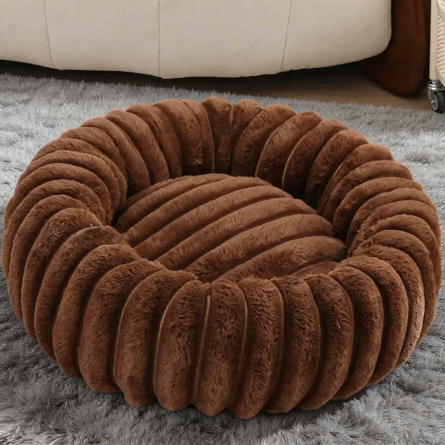Round Dog Bed Plush Winter Warm Pet House for Medium Dogs