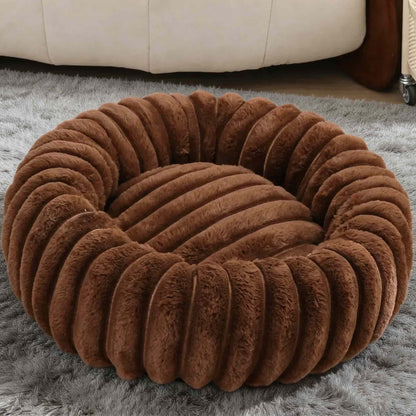 Round Dog Bed Plush Winter Warm Pet House for Medium Dogs