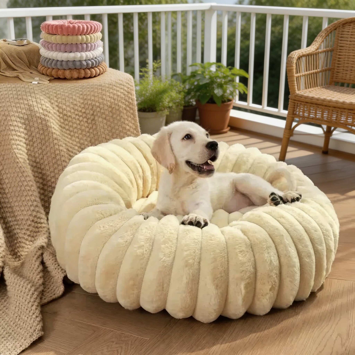 Round Dog Bed Plush Winter Warm Pet House for Medium Dogs