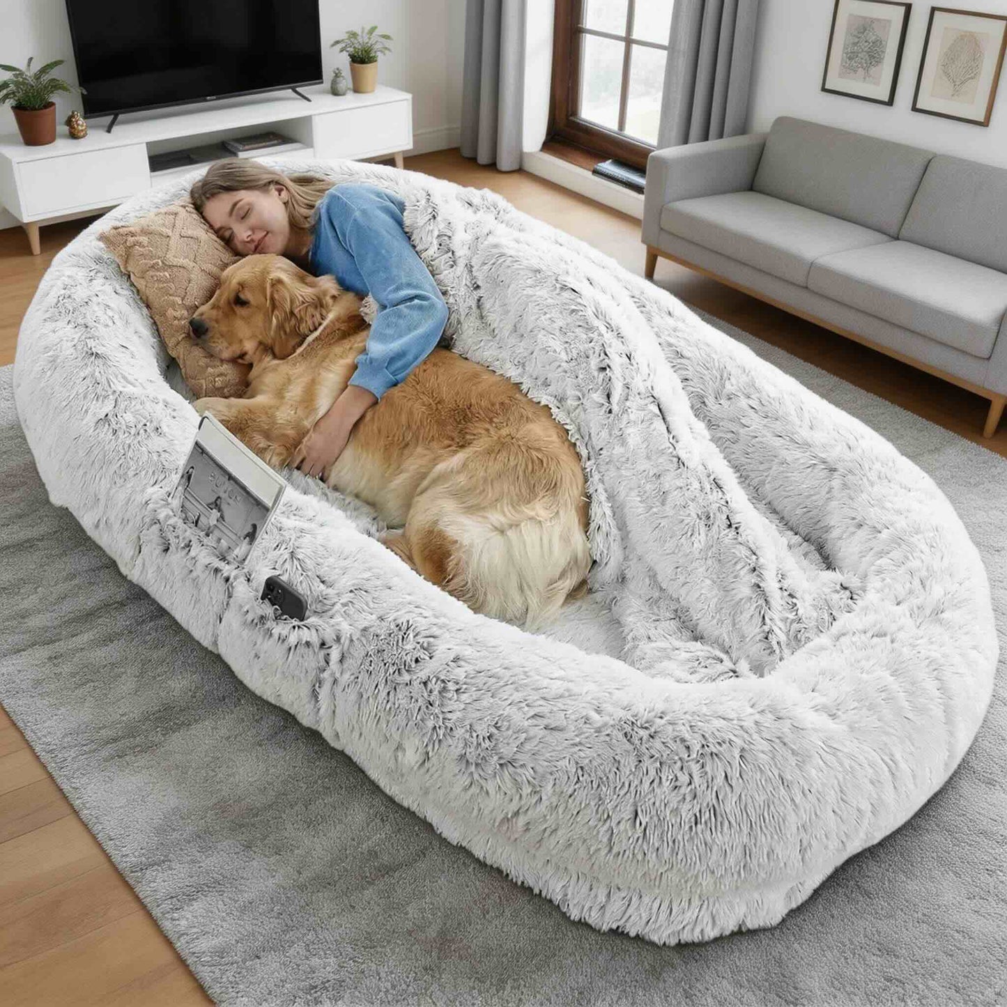 Orthopedic Large Dog Bed Faux Fur Washable Supportive Bed