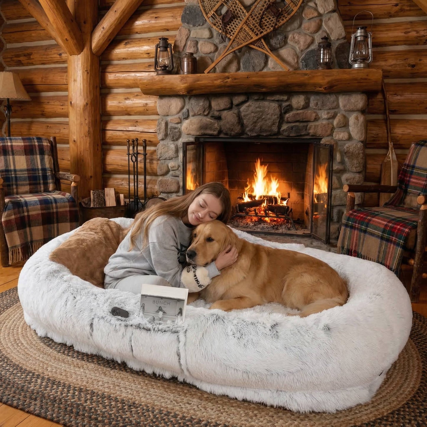 Orthopedic Large Dog Bed Faux Fur Washable Supportive Bed
