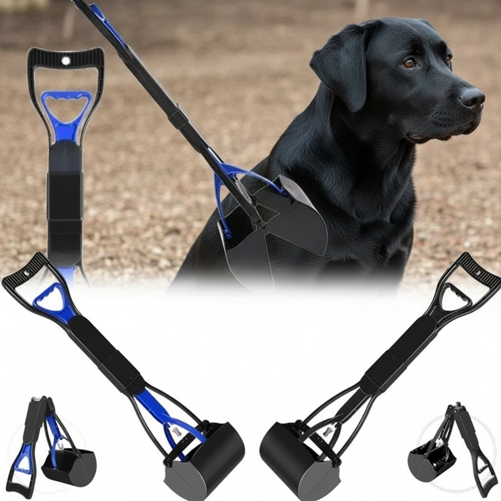 Dog Poop Scooper with Long Handle and Bag Dispenser - Durable Waste Cleanup Tool