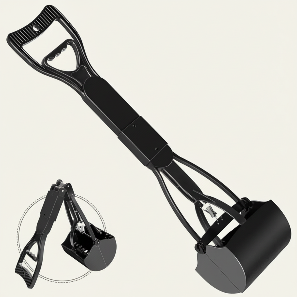Dog Poop Scooper with Long Handle and Bag Dispenser - Durable Waste Cleanup Tool